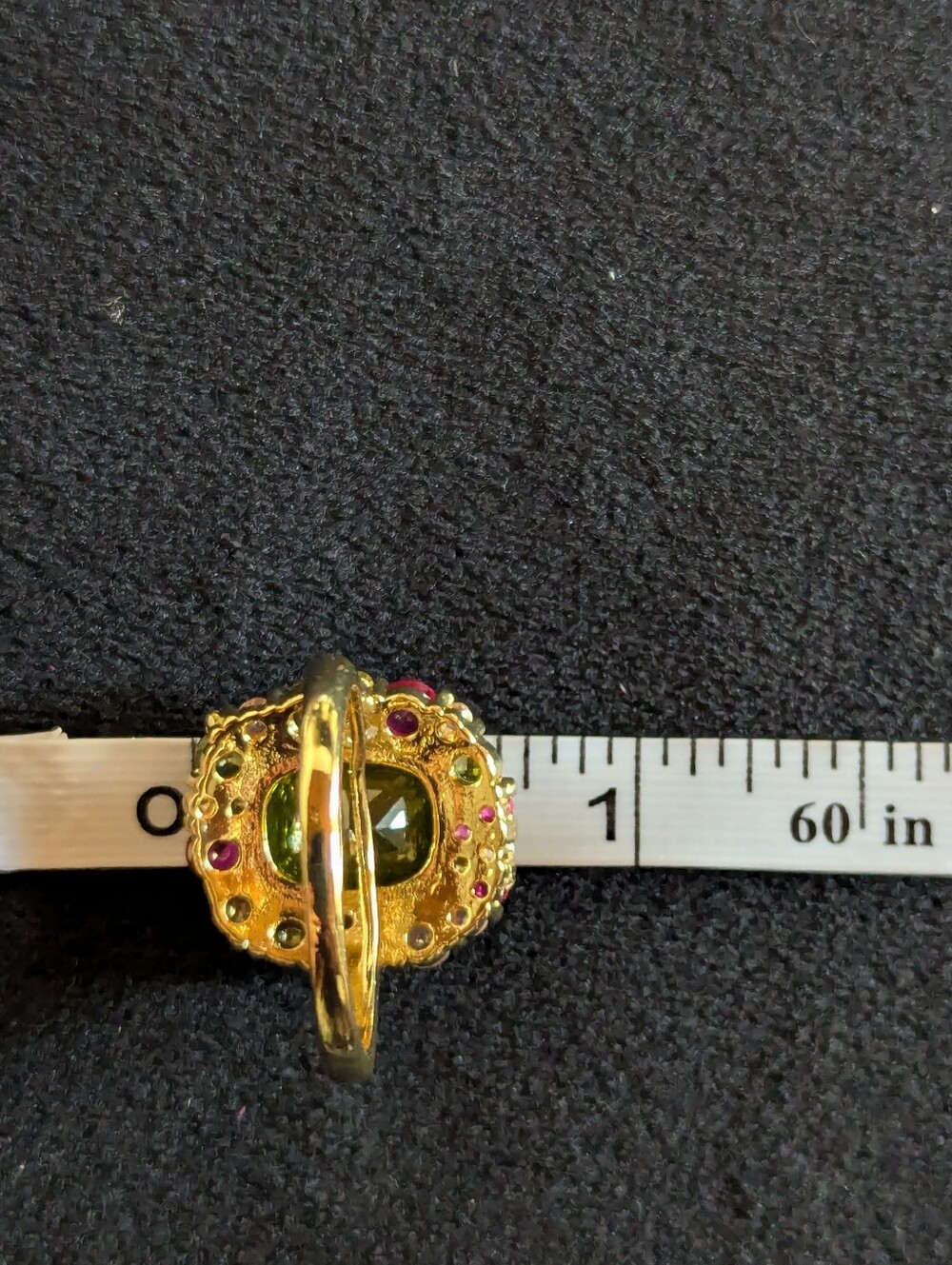 Vintage Style Gold-tone Ring with Green Center and Pink Accent Stones 1920s Sz 8 - Picture 10 of 12